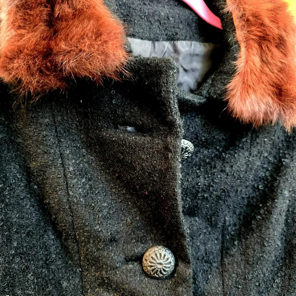 Girls Vintage Snyder-Craft California Black Jacket With Faux Fur Collar jj3729